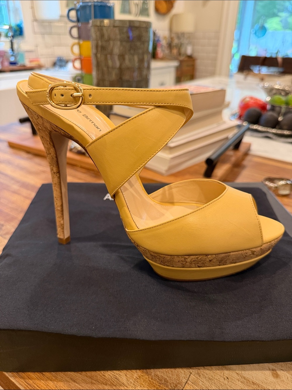 Alexandre Birman Yellow Leather Cork Platform Sandals